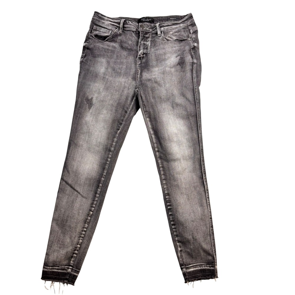 Judy Blue Skinny Fit Grey Faded Distressed Raw Hem Jeans JB88165 Size 13/31